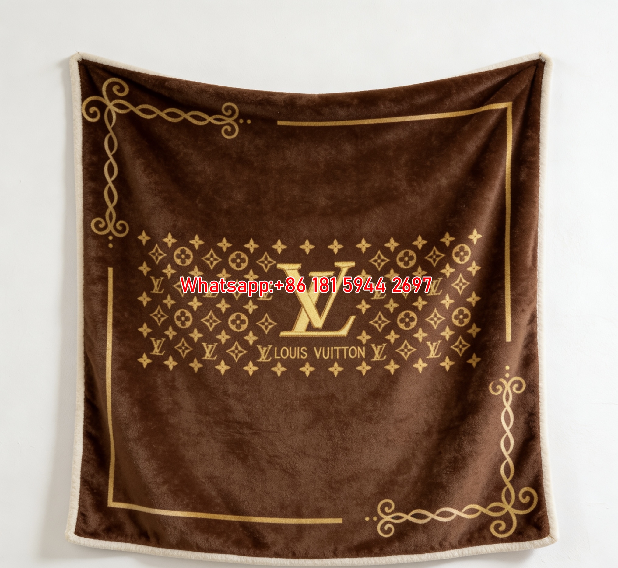 Gold Monogram LV Flannel Throw Blanket 340